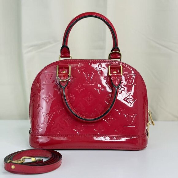 Louis Vuitton Alma BB Red Top Handle Bag Monogram Vernis - Picture 4 of 11